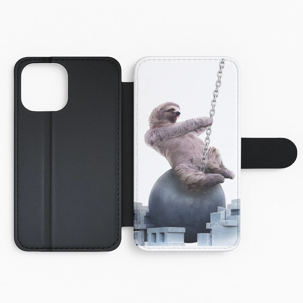 Wrecking Ball Sloth Flip Wallet Phone Case Smooth Touch Minimal Look