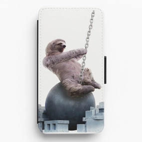 Elegant Finish Design Colorful Pattern Wrecking Ball Sloth Flip Wallet Phone Case