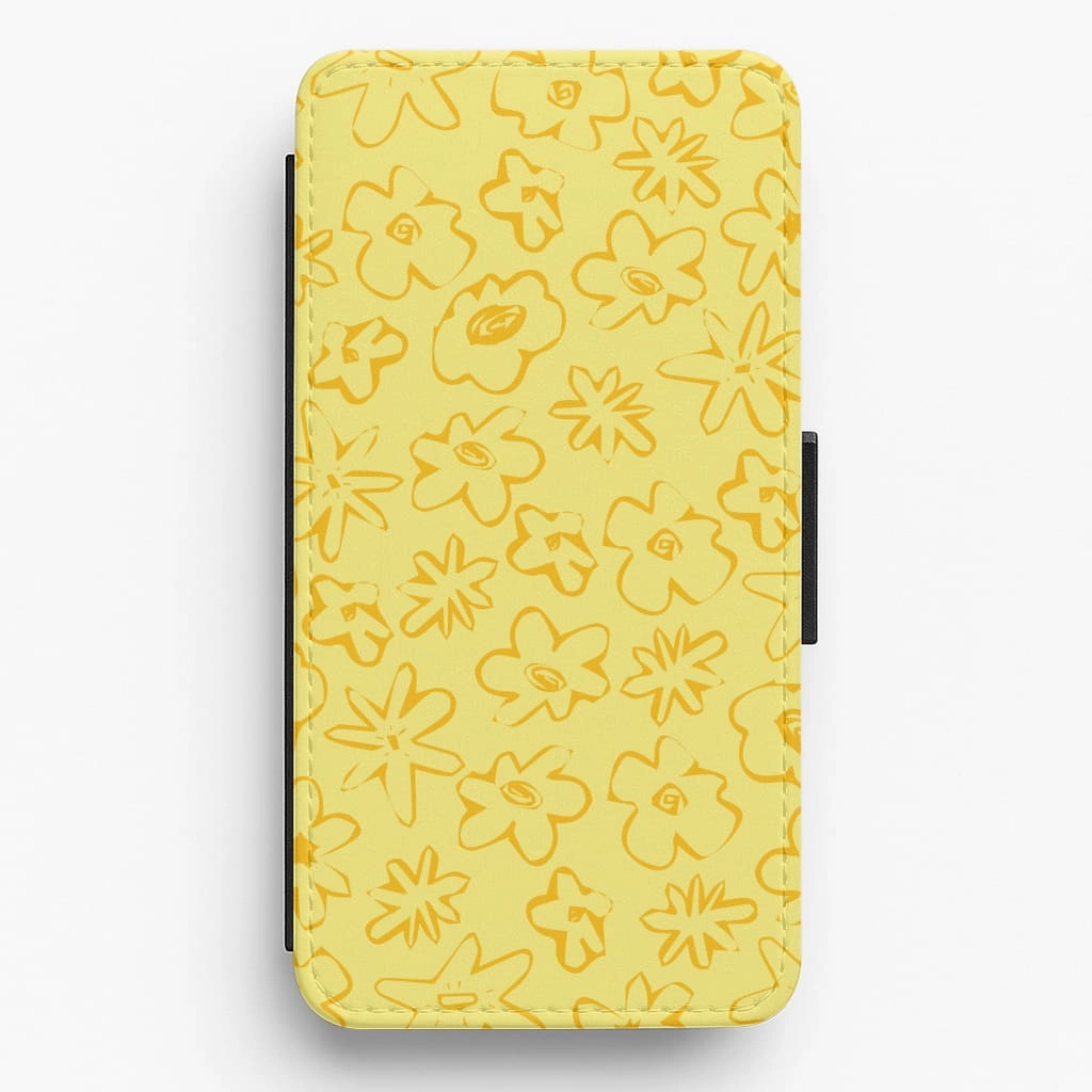 Premium Quality Refined Shield Yellow And Orange - Floral Patterns Flip / Wallet Phone Case