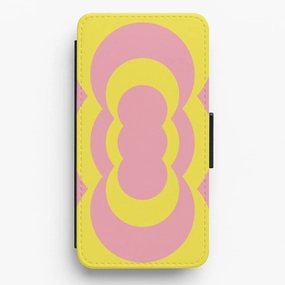 Yellow And Pink Curves Abstract Pattern  Flip / Wallet Phone Case Durable Pattern Texture