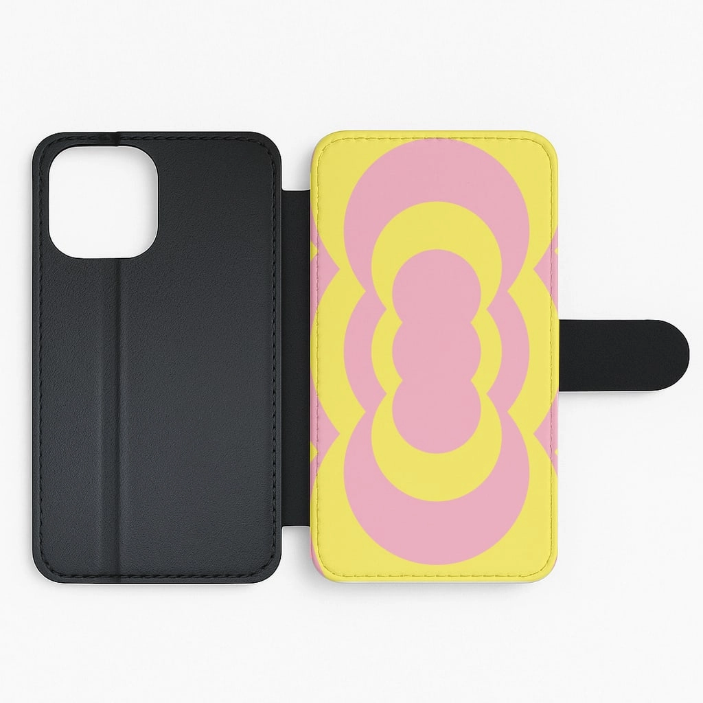 Yellow And Pink Curves Abstract Pattern  Flip / Wallet Phone Case Vibrant Colors