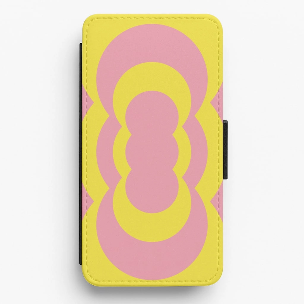 Yellow And Pink Curves Abstract Pattern  Flip / Wallet Phone Case Durable Pattern Texture