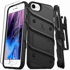Soft Layered Design Soft Surface Layer ZIZO BOLT Series Case for iPhone SE (3rd and 2nd gen)/8/7 - Black & Black