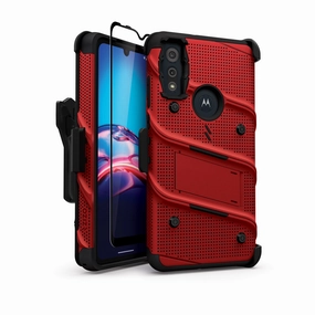 Smooth Layer Texture ZIZO BOLT Series Moto E (2020) Case - Red & Black