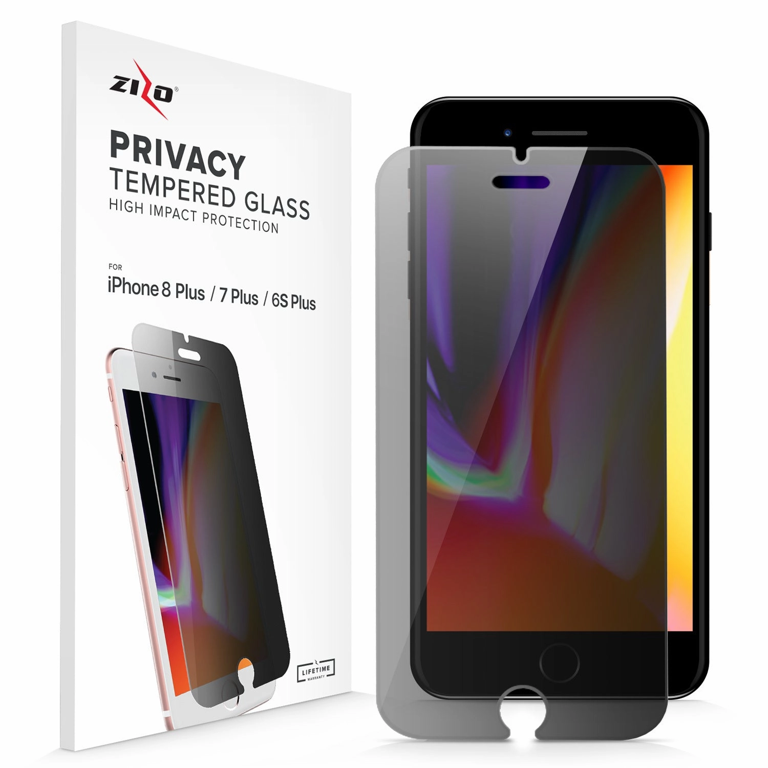 Soft Shape Luxury Texture Design ZIZO PRIVACY Screen Protector for iPhone 8 Plus, iPhone 7 Plus Tempered Glass