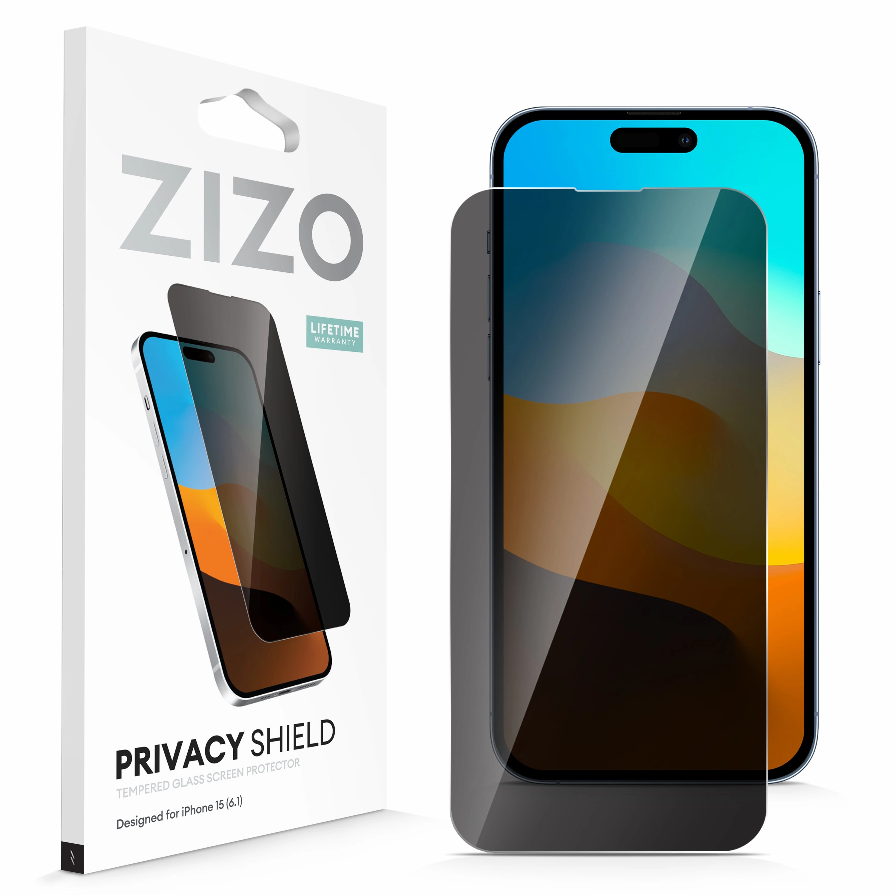 ZIZO PRIVACY Tempered Glass Screen Protector for iPhone 15 - Privacy Flexible Layer Design