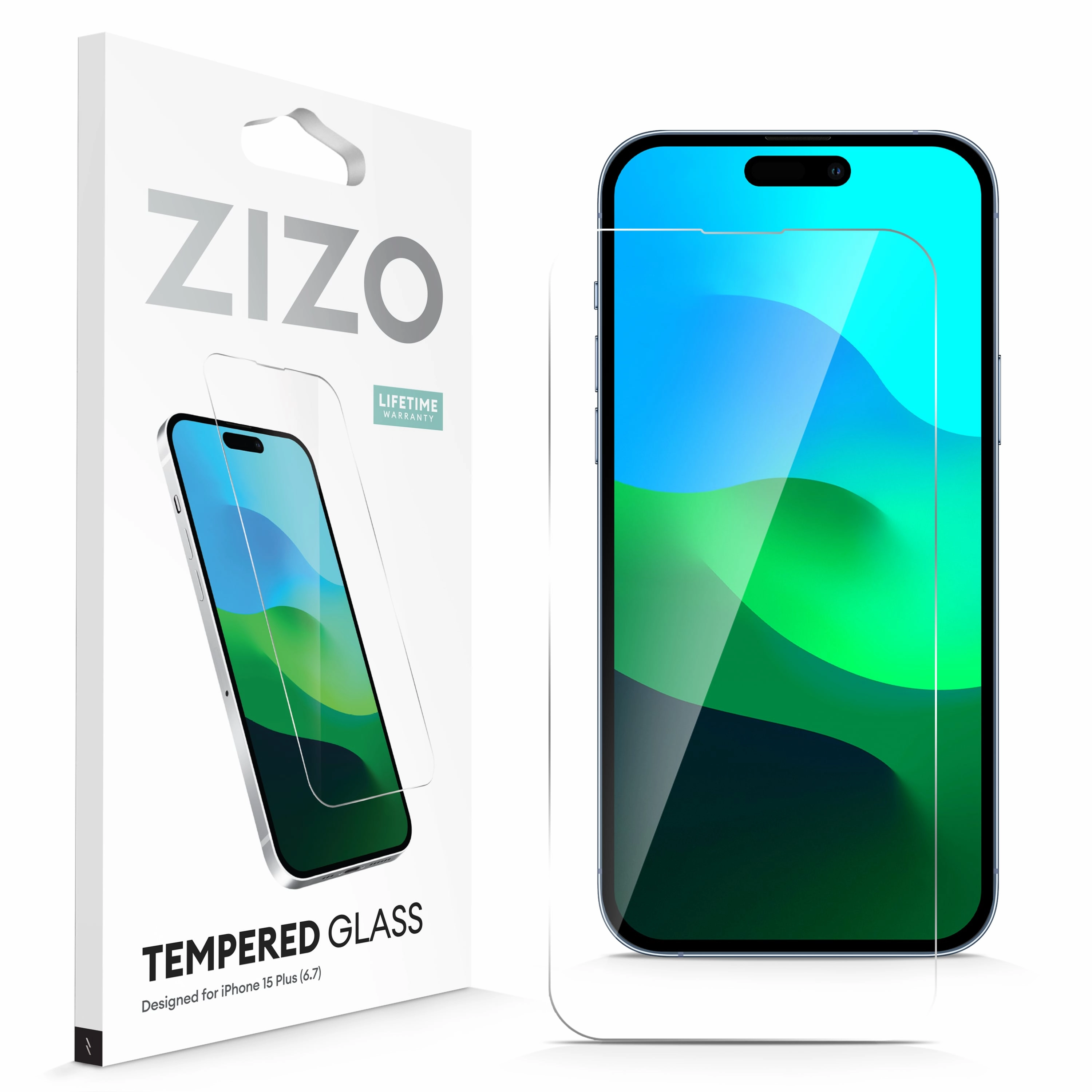 Fashion Design Sleek Guard ZIZO TEMPERED GLASS Screen Protector for iPhone 15 Plus - Clear